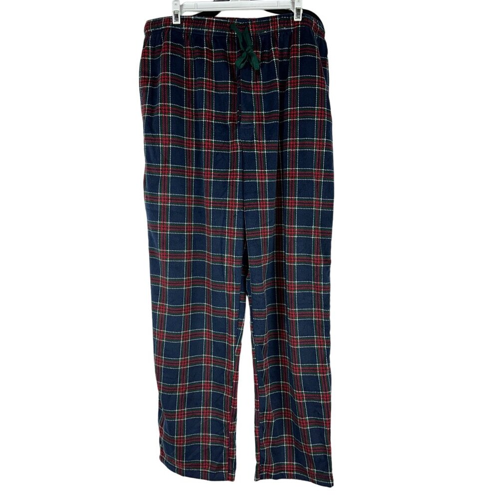 St Johns Bay Mens Plaid Lounge Pants Size Large Polyester Navy Red Green Check